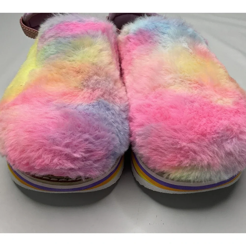 Steve Madden Shoes JKathyy Slippers Platform Faux Fur Mules Rainbow Girls Size 2